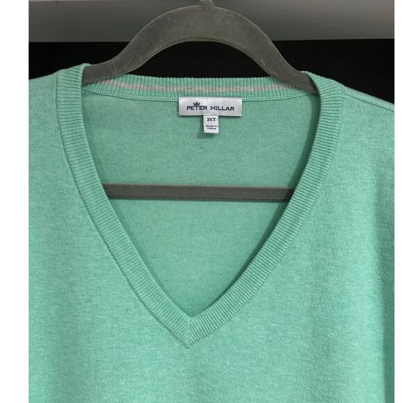 PETER MILLAR Pima Cotton & Cashmere V-Neck Mint Sweater 3XT - Picture 3 of 6